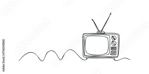 Vintage Television Set with Antenna and Cord
