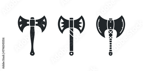 Three Black Axe Icons on White Background