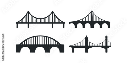 Set of four silhouette bridge icons with different structural designs