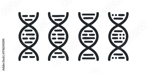 Four stylized DNA helix icons with variations