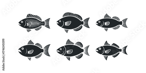 Six Black Fish Silhouettes