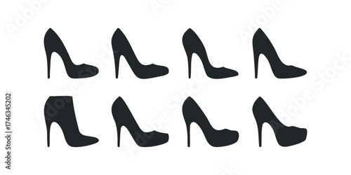 Collection of eight diverse high heel shoe silhouettes