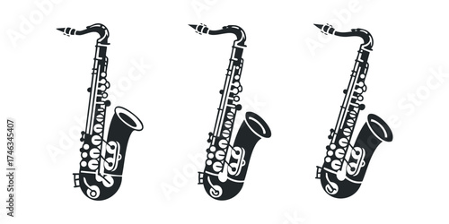 Three Stylized Saxophones in Silhouette