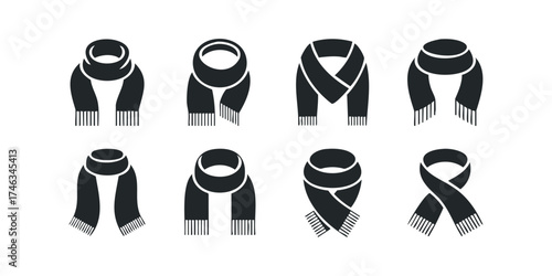 Collection of eight scarf icons in black