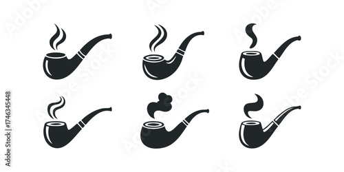 Collection of Six Smoking Pipe Icons with Smoke Trails