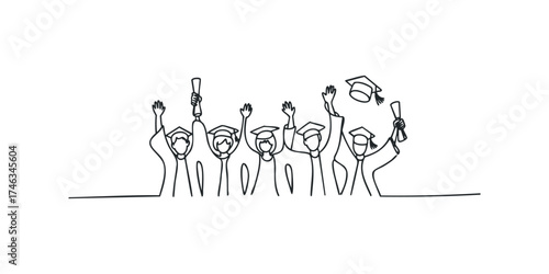 Graduation celebration with cap toss and diplomas