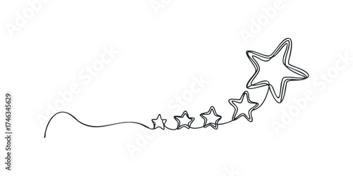 Continuous line drawing of five stars ascending on white background
