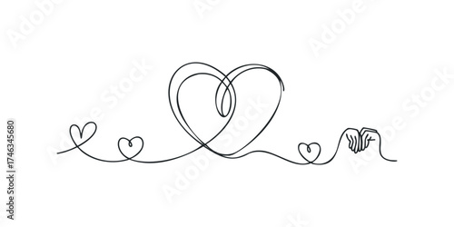 Single line drawing of interconnected hearts and clasped hands
