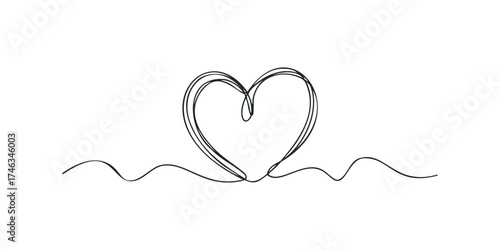 Continuous line drawing of a heart symbol on a white background