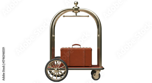 Canvastavla Isolated hotel bellhop luggage cart with a suitcase, porter trolley baggage carr