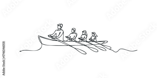 Team Rowing Boat Continuous Line Drawing