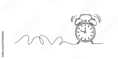 Alarm clock ringing with swirling line drawing