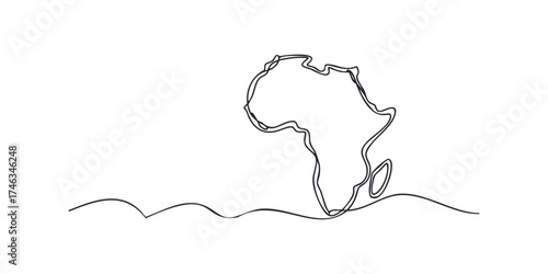 Simple outline of Africa continent on wavy line