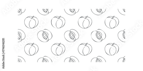 Continuous line drawing pattern of peaches and plum halves