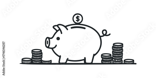 Piggy bank with dollar coin and stacked currency