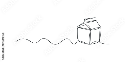Single line drawing of milk carton with wavy line