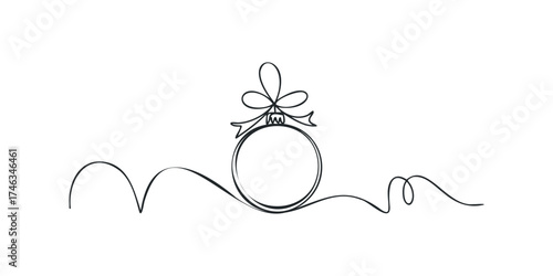 Minimalist single line drawing of a Christmas ornament with a bow