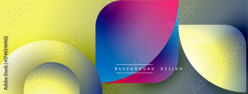 Abstract colorful shapes overlap. Gradient hues create dynamic visual effect. Modern design suitable for backgrounds, presentations.