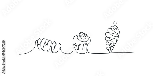 Minimalist line drawing of sweet treats evolution