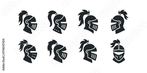 Collection of Knight Helmets with Plumes Silhouettes