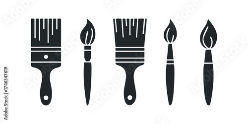 Set of five assorted paint brushes in silhouette
