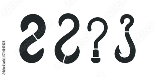 Question mark shapes and hook symbols isolated on white