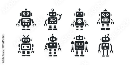 Collection of Eight Distinct Robot Icons