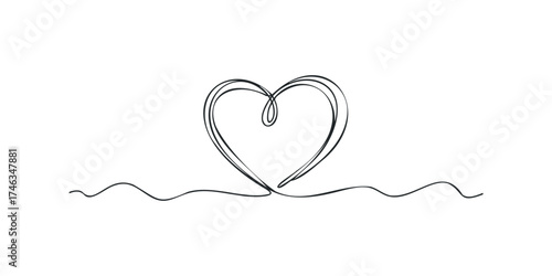 Single line heart shape with wavy line