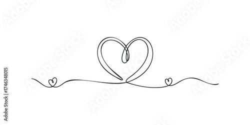 Continuous Line Drawing of a Heart Shape with Small Hearts