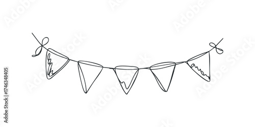 Hand-drawn flag garland outline with tied bows