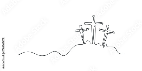 Three crosses in minimalist black line on white background