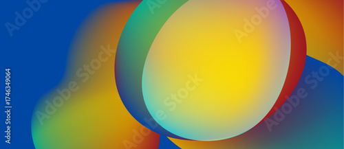 Colorful abstract shapes overlap. Vibrant hues blend, creating smooth gradients. Modern design, simple composition.