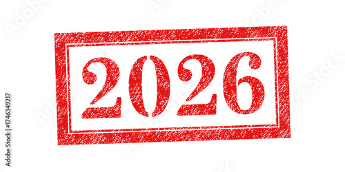 Vector red rubber stamp of 2026 isolated on white background.