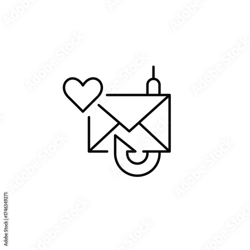 Phishing and heart. Cybersecurity, online safety. Pixel perfect, editable stroke vector icon