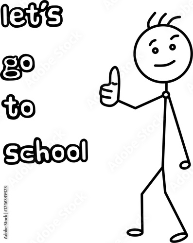 cartoon character  stick man goes to school