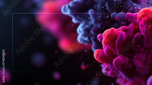 Explosive Farbwolke in Pink und Blau vor schwarzem Hintergrund