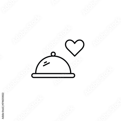 Restaurant food cloche and heart. Fine dining, favorite dishes, care and health. Pixel perfect, editable stroke vector icon