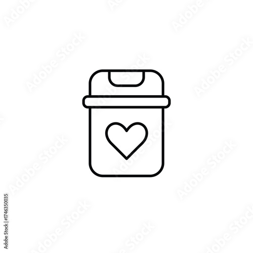 Garbage bin and heart. Eco waste management, recycling and green care. Pixel perfect, editable stroke vector icon
