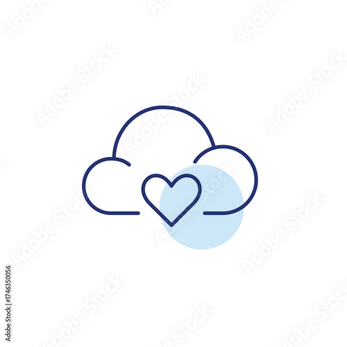 Cloud and heart. Add data to favorites, virtual storage care and protection. Pixel perfect, editable stroke vector icon