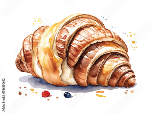 Golden butter croissant a flaky crispy pastry filled with warmth aroma in watercolor style convert to vector