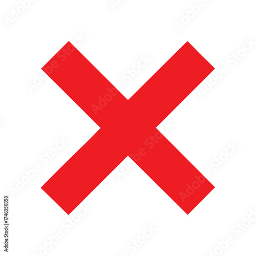 Bold red "X" icon on a white background, symbolizing error, mistake, rejection, or cancel. Minimalist, modern design perfect for digital alerts, web graphics, notifications, and stock image uses.
