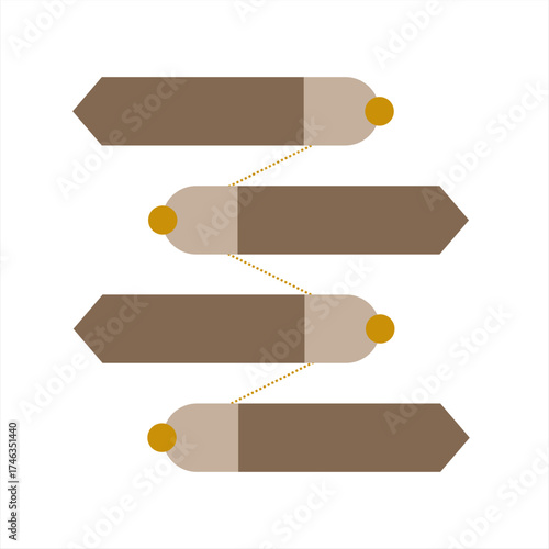 Brown infographic with dual arrow shapes pointing in opposite directions, symbolizing communication and process transition.