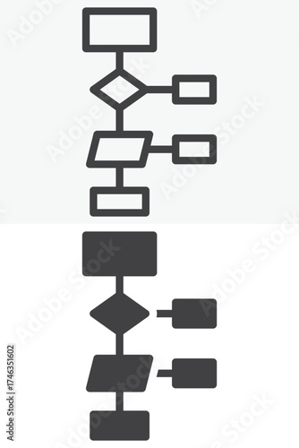 Flowchart steps line and solid icon set pack, different style