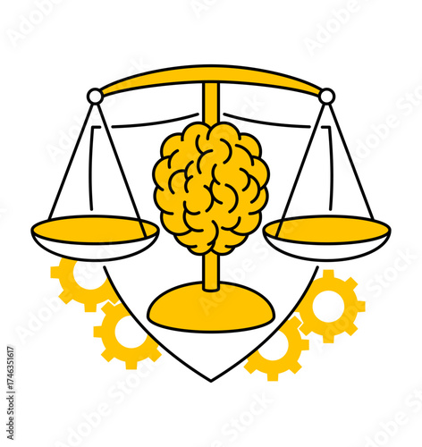 AI Governance Concept - Composition with brain, scales and shield