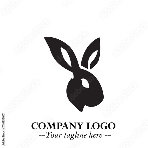Head of Bunny Logo Symbol Black on White Background in Cute Minimalist Vector Design for Modern Branding