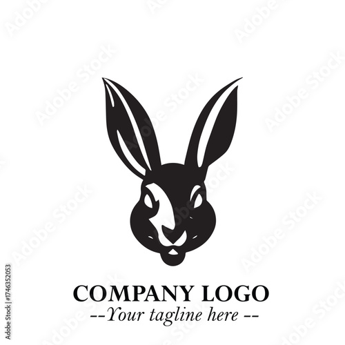 Head of Bunny Logo Symbol Black on White Background in Cute Minimalist Vector Design for Modern Branding