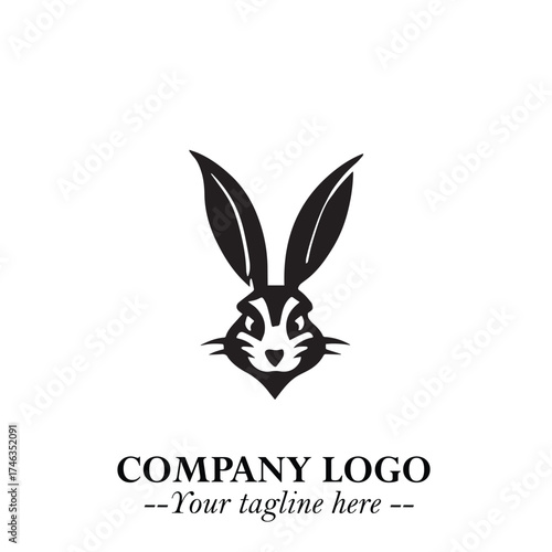 Head of Bunny Logo Symbol Black on White Background in Cute Minimalist Vector Design for Modern Branding