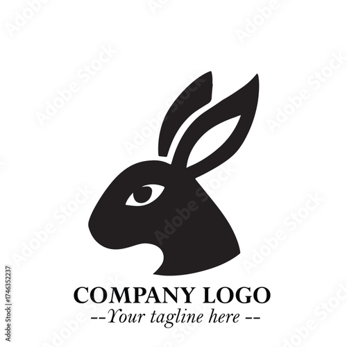 Head of Bunny Logo Symbol Black on White Background in Cute Minimalist Vector Design for Modern Branding