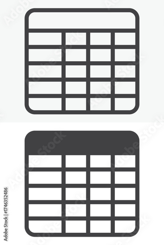 Table chart line and solid icon set pack, different style