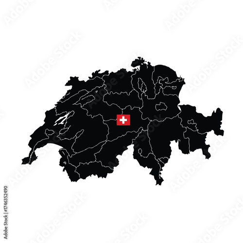 Vector illustration of map of switzerland with swiss flag in the center